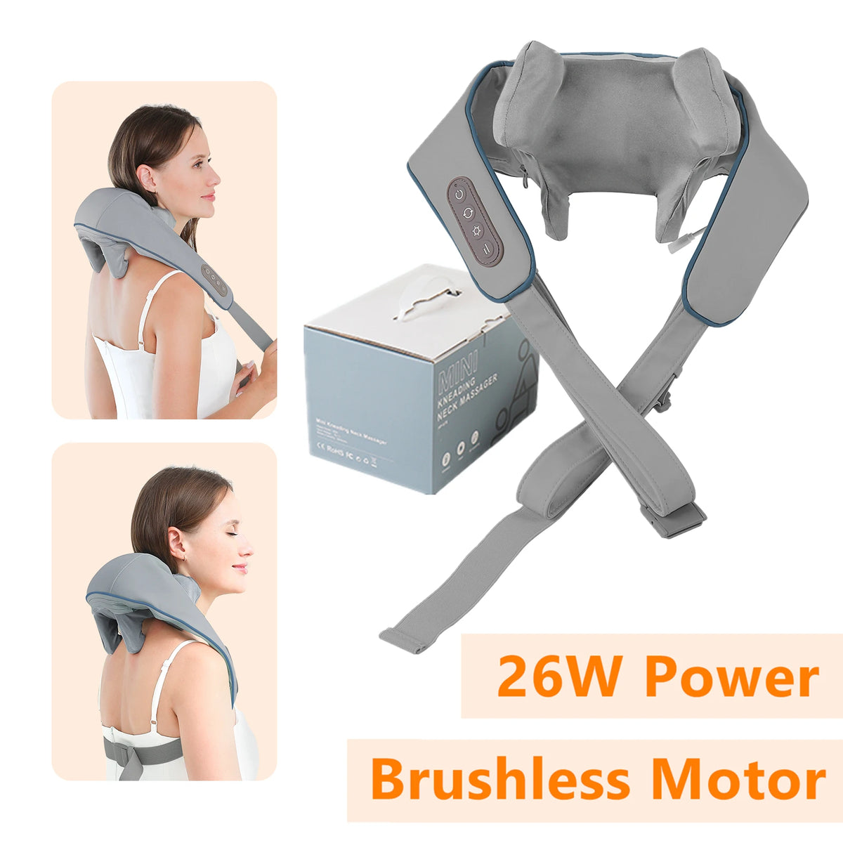 Cordless heated Shiatsu neck and shoulder massager in grey
